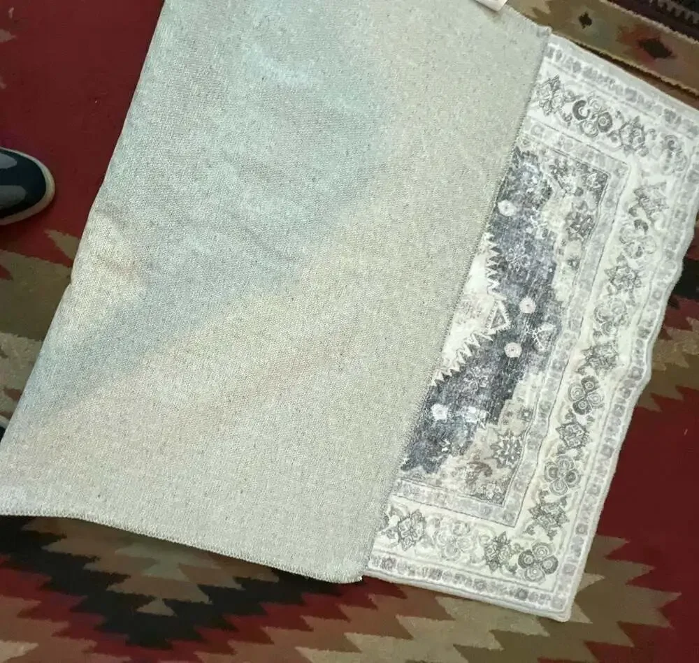NOTASA Washable Boho Area Rug, Vintage Grey and White Oriental Patterned Floor C